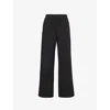 Adanola Womens Black Wide-leg Mid-rise Cotton Trousers In Black