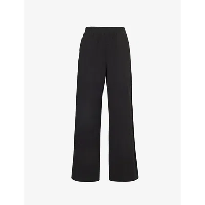 Adanola Womens Black Wide-leg Mid-rise Cotton Trousers