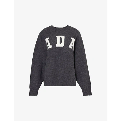 Adanola Logo-intarsia Brushed Relaxed-fit Cotton-blend Jumper In Charcoal/cream