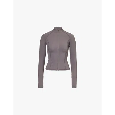 Adanola Ultimate Zip-up Stretch-jersey Top In Dark Grey