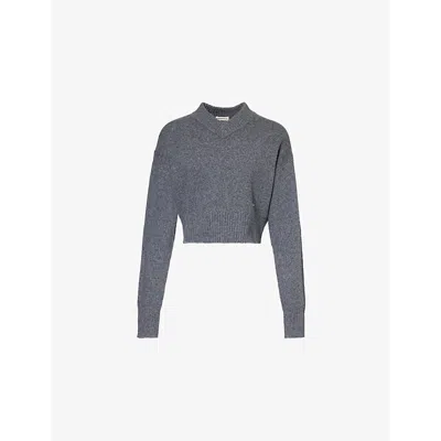 Adanola Womens Dark Grey V-neck Cropped Knitted Sweater