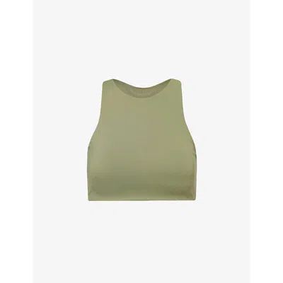 Adanola Womens Khaki Green Ultimate Mesh-back Stretch Recycled-polyester Bra