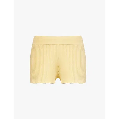 Adanola Relaxed-fit Ribbed Cotton-knitted Shorts In Lemon Yellow