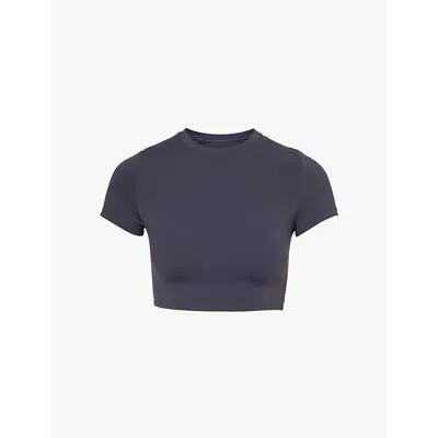 Adanola Womens Midnight Blue Ultimate Cropped Stretch-woven T-shirt