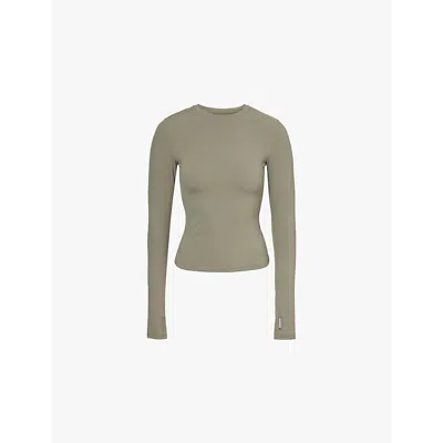 Adanola Ultimate Slim-fit Stretch-woven Top In Olive Green