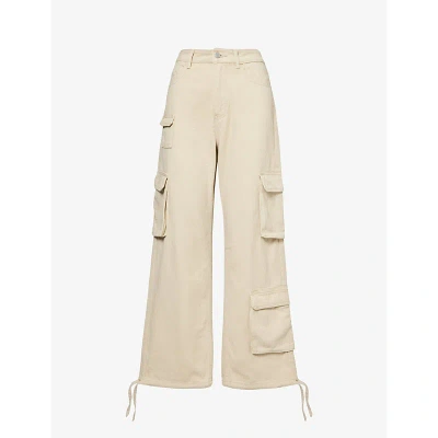 Adanola Womens Stone Cargo-pocket Wide-leg High-rise Cotton-twill Trousers