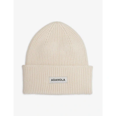 Adanola Womens Stone Folded-brim Brand-patch Knitted Beanie