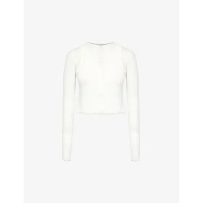 Adanola Womens White Layered Long-sleeved Slim-fit Knitted Top