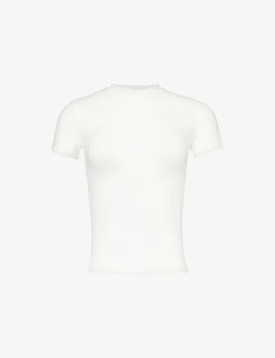 Adanola Womens White Short-sleeve Slim-fit Stretch-cotton Jersey T-shirt