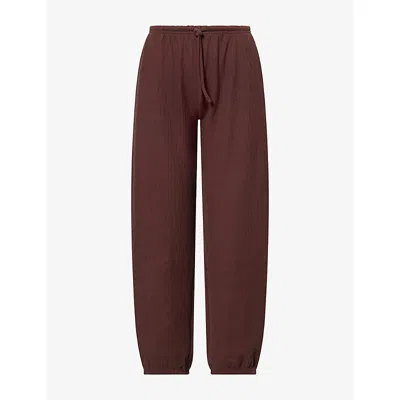 Adanola Womens  Balloon-leg Ribbed-knit Cotton-blend Jogging Bottoms In Chocolate Brown
