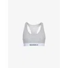 Adanola Womens  Branded-waistband Ribbed Racer Stretch-woven Bra In Grey Melange