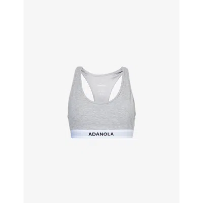 Adanola Womens  Branded-waistband Ribbed Racer Stretch-woven Bra In Grey Melange