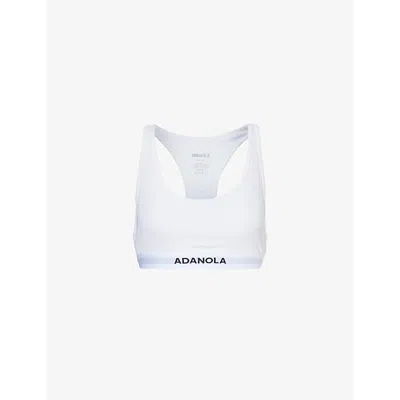 Adanola Womens  Branded-waistband Ribbed Racer Stretch-woven Bra In White
