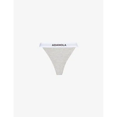 Adanola Womens  Branded-waisttband Stretch-woven Thong In Grey Melange