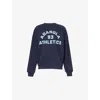 ADANOLA WOMENS NAVY BLUE/POWDER BLUE CAMPUS OVERSIZED ORGANIC-COTTON JERSEY SWEATSHIRT XL