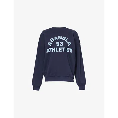 Adanola Womens  Campus Oversized Organic-cotton Jersey Sweatshirt In Navy Blue/powder Blue