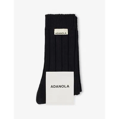 Adanola Womens  Chunky Ribbed Brand-patch Cotton-blend Crew Socks In Black
