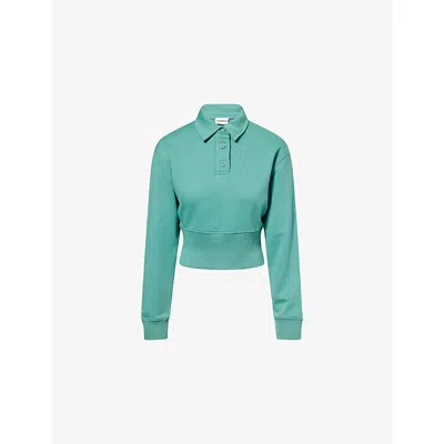 Adanola Womens Eucalyptus Green Cinched-waist Cotton-jersey Polo Top