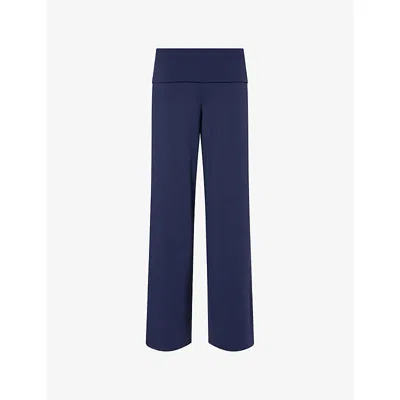 Adanola Womens Navy Blue Fold-over Wide-leg Yoga Leggings Xl