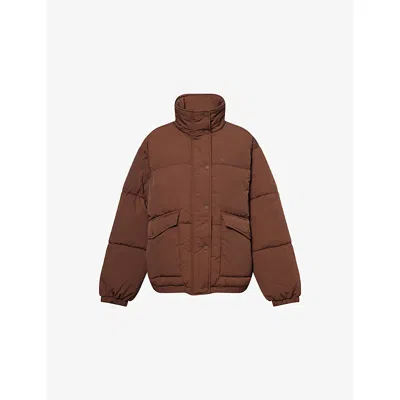 Adanola Womens Chocolate Brown Funnel-neck Long-sleeves Shell Puffer Jacket Xs