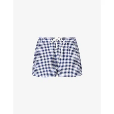 Adanola Womens Navy Blue/white Gingham Drawstring-waist Cotton Shorts Xl