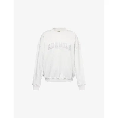 Adanola Womens Light Grey Melange Logo-embroidery Varsity Oversized Cotton-jersey Sweatshirt Xl