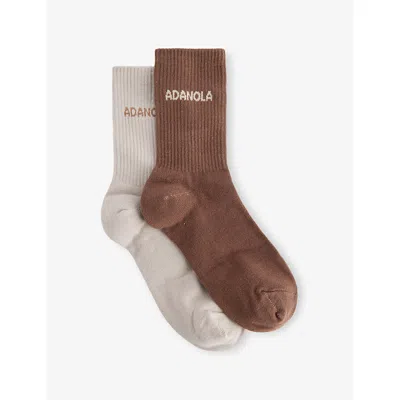 Adanola Womens Mocha/bone Logo-pattern 2-pack Cotton-blend Socks In Multi