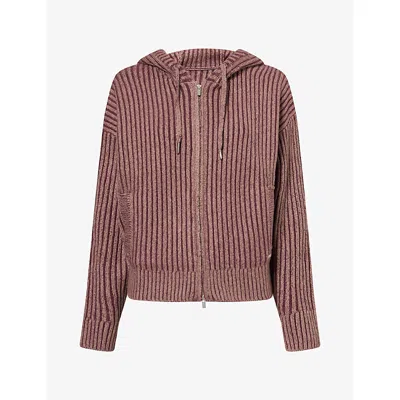 Adanola Womens  Logo-plaque Zip Ribbed Knit Hoody In Pink