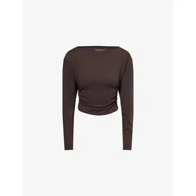 Adanola Womens Coffee Bean Long-sleeve Stretch-jersey Gathered Top Xs In Brown