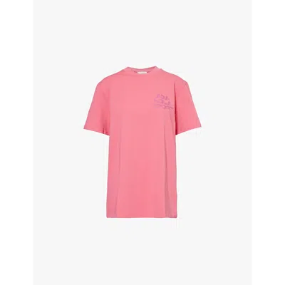 Adanola Womens Pink Oversized Logo-print Organic-cotton T-shirt