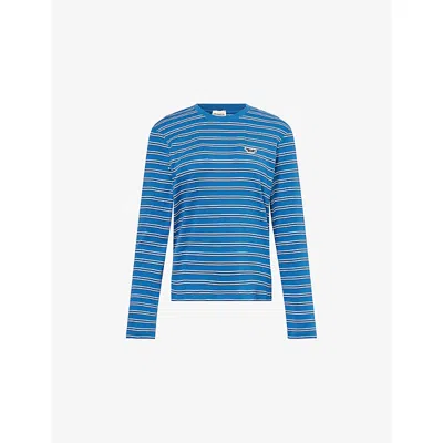 Adanola Womens  Rib Stripe Long Sleeve Cotton-jersey T-shirt In Blue