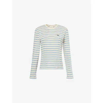 Adanola Womens  Rib Stripe Long Sleeve Cotton-jersey T-shirt In White