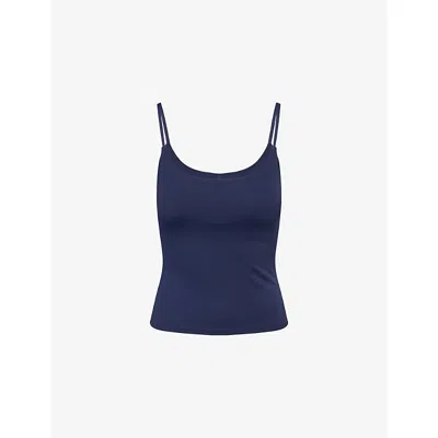 Adanola Womens Navy Blue Skinny Strap Stretch-jersey Top Xs