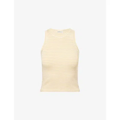 Adanola Womens Stripe-print Ribbed-knit Top Butter Yellow