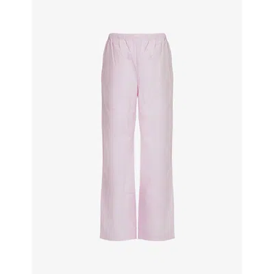 Adanola Womens Striped-print Straight-leg High-rise Cotton-poplin Trousers Candy Pink Stripe
