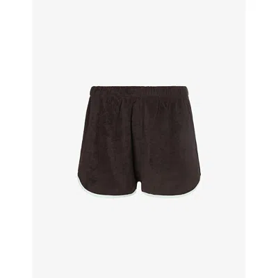 Adanola Womens Coffee Bean Terry Towel Piping Cotton Shorts In Brown