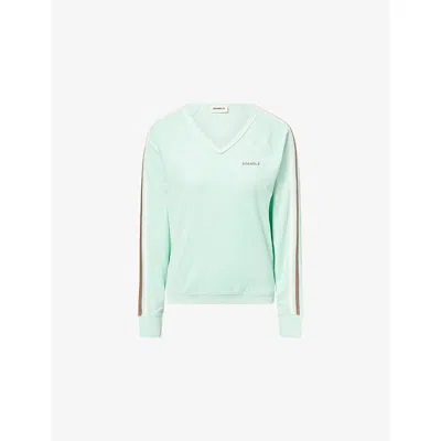 Adanola Womens Mint Green Terry Towel V-neck Cotton Sweatshirt Xs