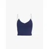 Adanola Womens  Ultimate Piping Longline Recycled-polyamide Blend Stretch-jersey Crop Top In Navy Blu/mrshmllw Wht