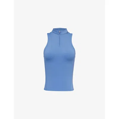 Adanola Womens Vintage Blue Ultimate Sleeveless Zip-neck Stretch-woven Top