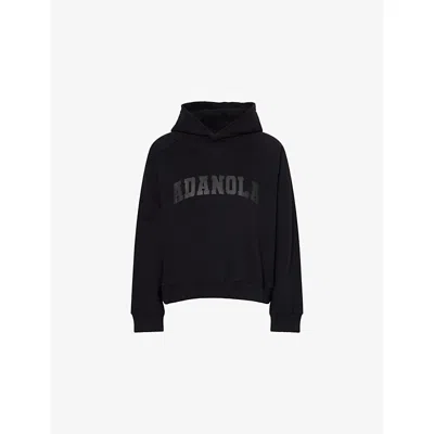 Adanola Womens Black Varsity Loose-fit Cotton-blend Hoodie