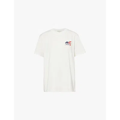 Adanola Womens White Vintage Sports Logo-embroidered Organic-cotton T-shirt