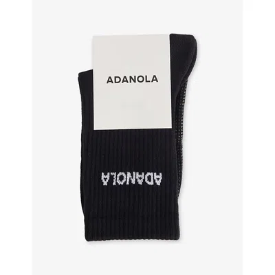 Adanola Womens Black Crew-length Pilates Grip Cotton-blend Socks