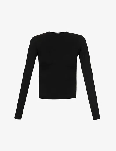 Adanola Womens Black Fitted Long-sleeved Stretch-cotton T-shirt