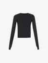Adanola Womens Black Fitted Long-sleeved Stretch-woven T-shirt In Black