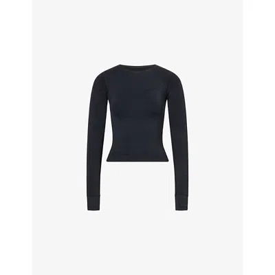 Adanola Womens Black Impact Seamless Long-sleeves Stretch-woven Top Xl