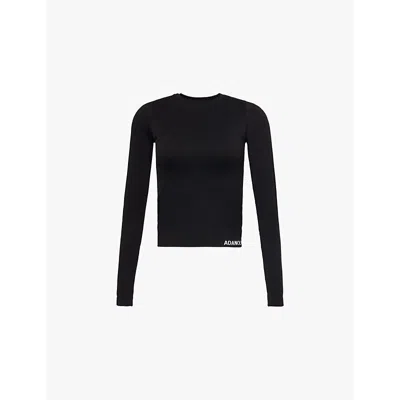 Adanola Womens Black Seamless Intimate Logo-waistband Stretch-woven Top