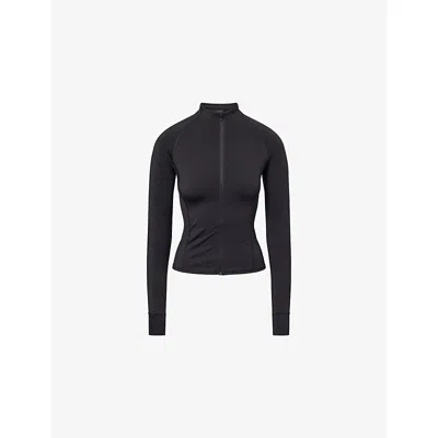 Adanola Womens Black Ultimate Zip-through Stretch-woven Top Xs
