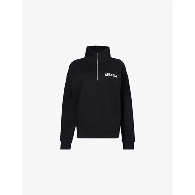 Adanola Womens Black/marshmallow White Varsity Oversized Funnel-neck Cotton Sweatshirt