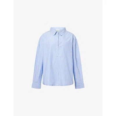 Adanola Womens  Oversized Striped Cotton-poplin Shirt In Blue/white