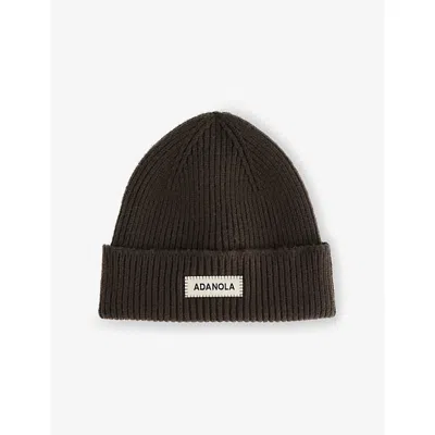Adanola Womens Moss Green Brand-patch Ribbed Knitted Beanie In Gray